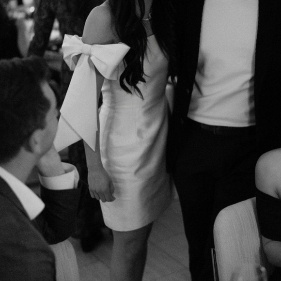 Alexia Maria Isabella Silk Wool Ribbon Bow Off Shoulder Mini Dress Bride Bridal - Picture 10 of 16